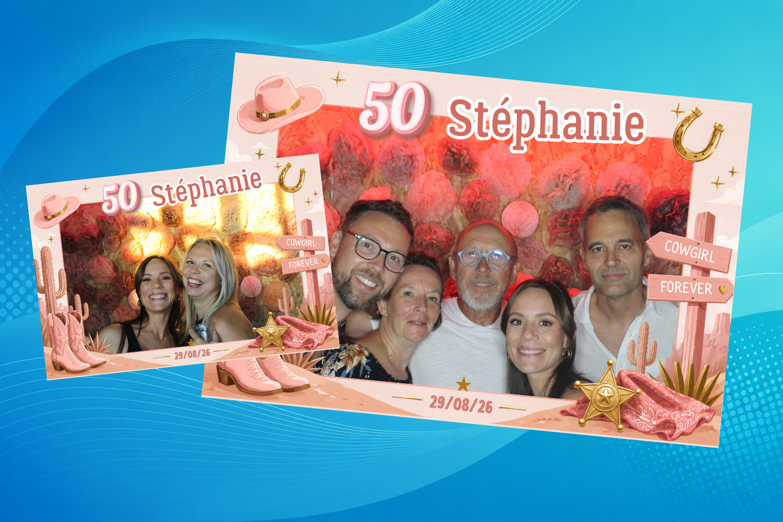 Photobooth anniversaire 50 ans Stéphanie thème cowgirl Saint-Martin-de-Crau Provence Ma Selfie Box août 2026